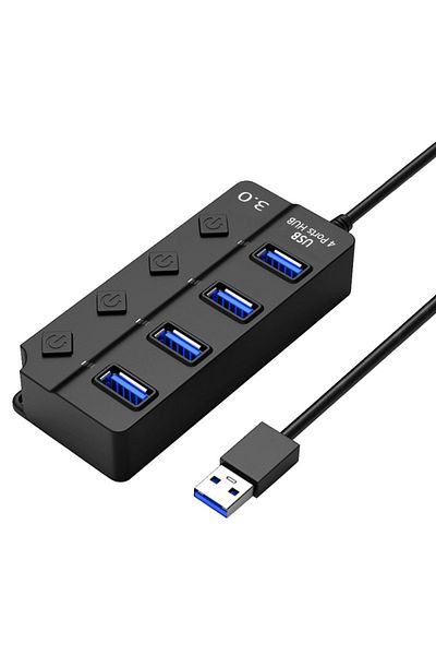 TECHSTAR ® HUBA0701 4-port USB hub, 1 x USB 3.0, 3 x USB 2.0, LED power indicator, independent