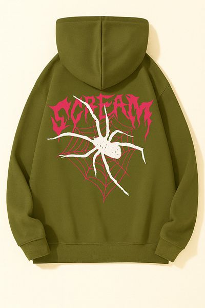CLASSY.MODA Hooded Oversize 3 Thread Spider and Web Printed Sweatshirt