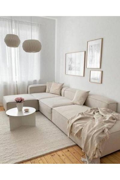 BIZ NAS Beige Linen Sofa with Swedish Wood