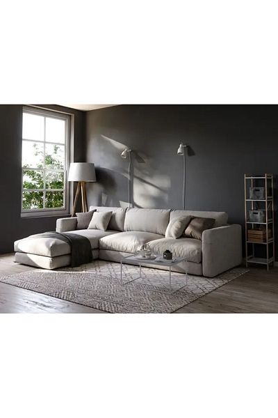 BIZ NAS Luxury Beige Velvet Corner Sofa - Elegant Home Furniture