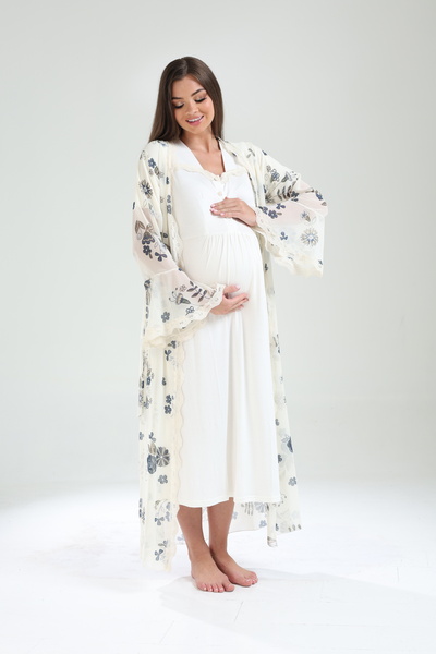 Nisy Collection Önden Düğmeli Şifon Sabahlıklı Lohusa Gecelik Takımı