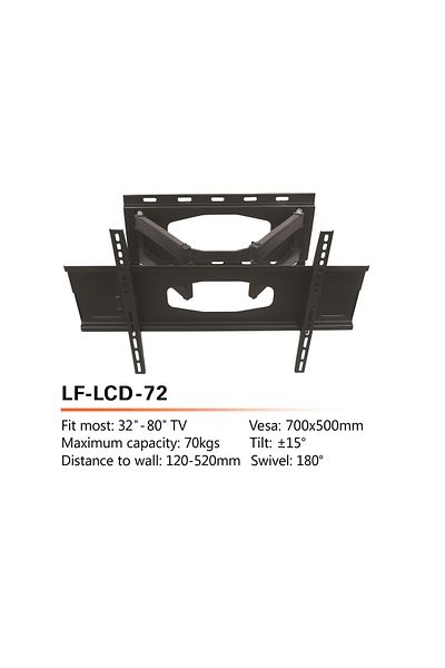Siltron 32–80″ LF-LCD-72 Full Motion TV Wall Mount – 180° Swivel, ±15° Tilt, 120–520 mm, 70 kg, VESA 700×500