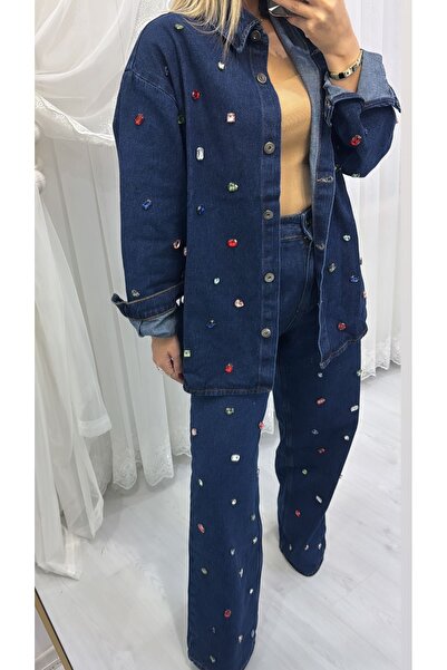 DENİZ Renkli Taşlı Denim ceket