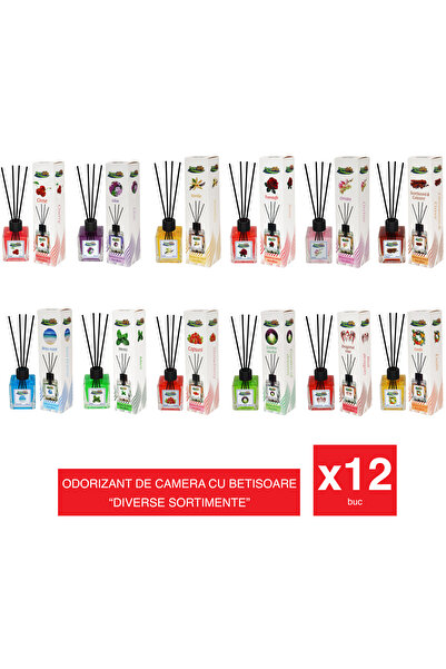 PureLife Pure Life – Odorizant de Cameră cu Bețișoare – 120 ml – Set 12 – Arome Asortate