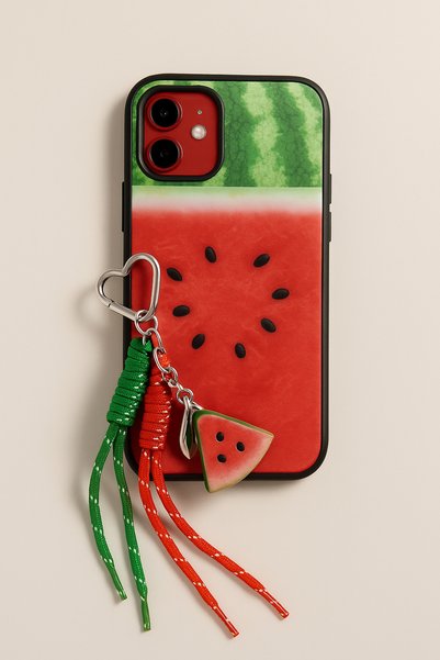 Pretty Neon Green & Pink Strawberry Charm Keychain – Decorative Bag and Phone Strap with Carabiner