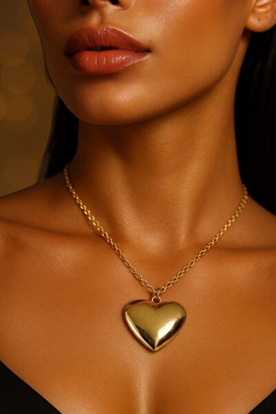 Generic Brand Gold Color Shiny Love Necklace Space Road Chain Heart Steel Nec...