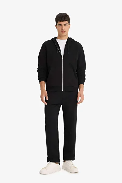 DeFacto Relax Fit Hooded Soft Fur Inside Basic Plain Thick Zippered Sweatshirt D7599Ax25Au