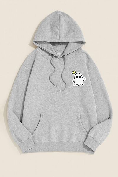 CLASSY.MODA Hooded Oversize 3 Thread Crown Ghost Printed Sweatshirt