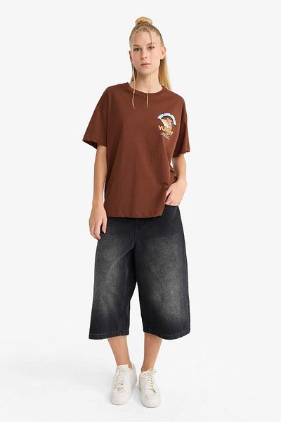 DeFacto Coool Tom & Jerry Oversize Wide Fit Crew Neck Back Printed Short Sleeve T-Shirt F8833Ax25Au