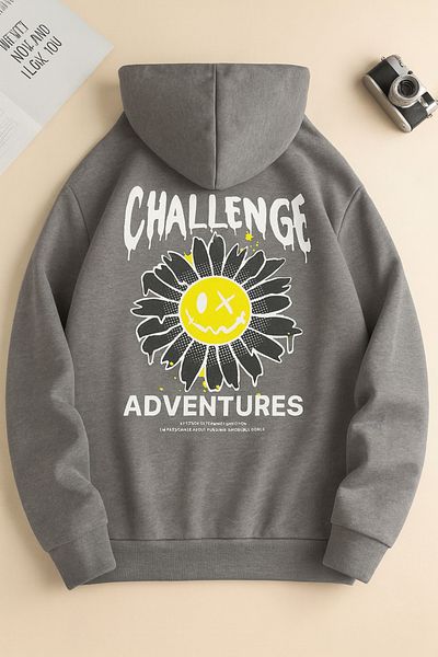 CLASSY.MODA Hooded Oversize 3 Thread Challenge Adventures Printed Sweatshirt