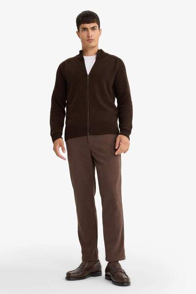 DeFacto Standard Fit Stand Collar Zipper Wool Blend Knitwear Cardigan F2983Ax25Wn