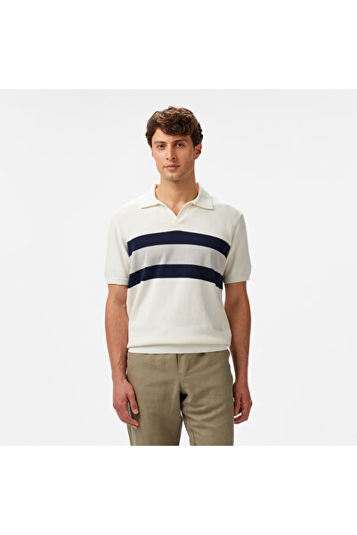 Nautica Erkek Krem Classic Fit Çizgili Triko