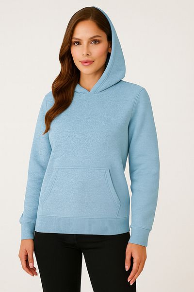 CLASSY.MODA Women's Hooded Pocket Oversize Three Thread Fabric Sweatshirt Daily Casual Model