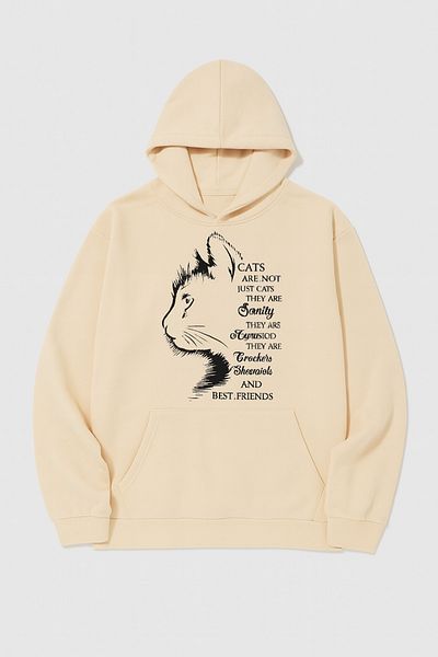 CLASSY.MODA Hooded Oversize 3 Thread Cat Printed Sweatshirt