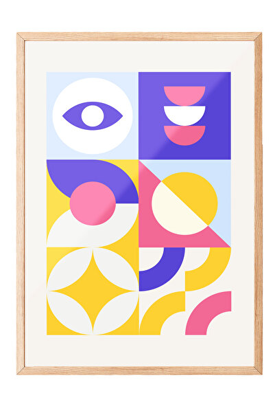 Zestia Tablou cu ramă din lemn, forme geometrice colorate, poster decorativ p...