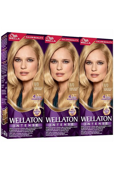 Wella Set: 3x Wellaton 8/0, Light Blonde