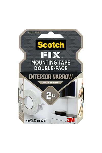 3M Scotch Fix Double-Face Interior Narrow Mounting Tape For Trim (4 Rolls, 10 mm x 2 m)