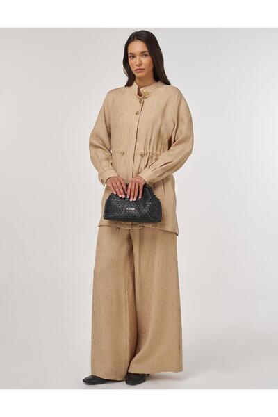 Kayra Lyocell Double Suit with Shiny Buttons Beige