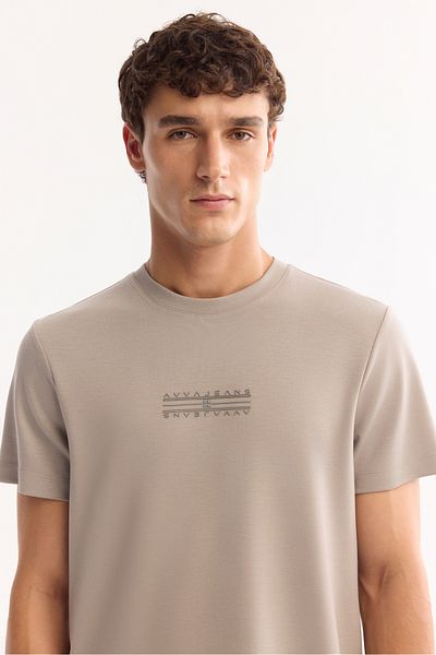 Avva Men's Mink Crew Neck Injection Printed Interlock T-Shirt A52Y1018