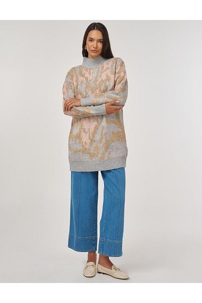 Kayra Abstract Pattern Knitwear Tunic Pink