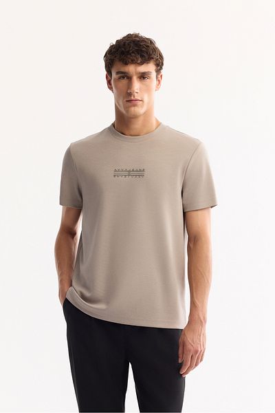 Avva Men's Mink Crew Neck Injection Printed Interlock T-Shirt A52Y1018