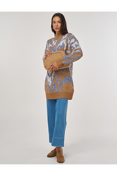 Kayra Abstract Pattern Knitwear Tunic Indigo