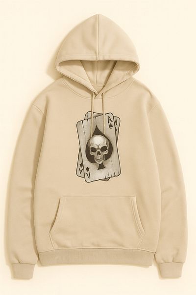 CLASSY.MODA Oversize 3 Thread Hooded Mug Card Printed Unisex Sweatshirt