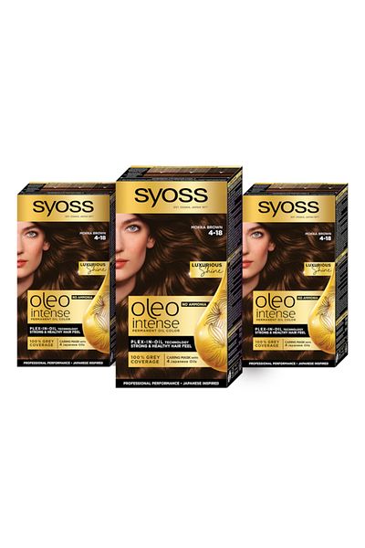 Syoss 3 x Color Oleo Intense Permanent Hair Dye, 4-18 Mocha Brown, 115 ml