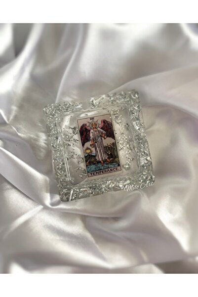 Milo Art Temperance Denge Tarot Kartlı Gümüş Varaklı Epoksi Küllük Kül Tabağı