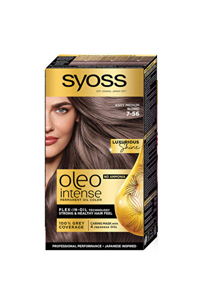 Syoss Color Oleo Intense Permanent Hair Color, 7-56 Ashy Medium Blond, Ammonia-Free, 3 Pack (115ml)