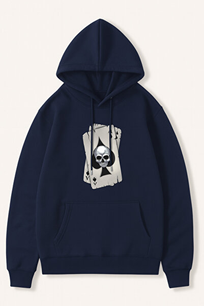 CLASSY.MODA سويت شيرت للجنسين بقلنسوة مطبوع عليه بطاقات كوب بثلاثة خيوط مقاس ...