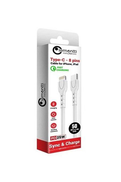 lemontti Lightning to USB Type-C phone cable, white, 0.5 meters, PVC