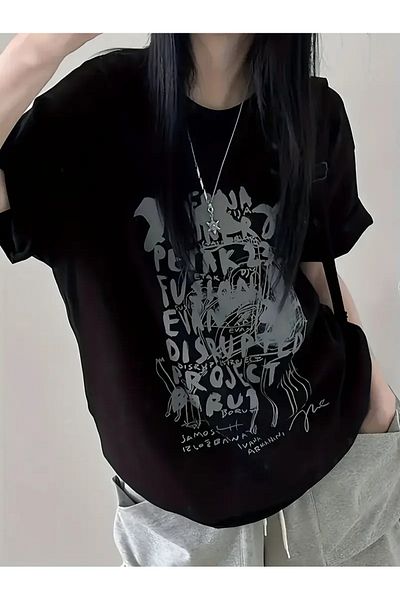 Touz Moda Streetwear Paint Printed Unisex Oversize T-Shirt