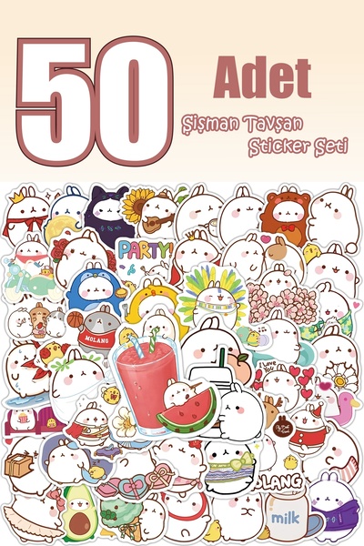 Grafikup 50 Pieces Fat Rabbit Sticker Set - Pen Laptop Notebook Water Bottle Label