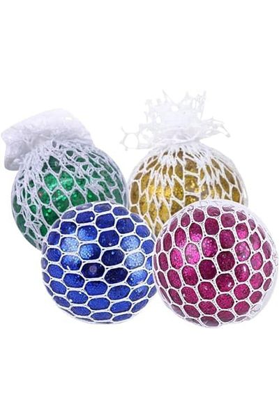 Generic 4 Pcs Fancy Glitter Sparkling Squishy Mesh Ball Stress Relief Squeeze Bling ball Anti-Stress Re