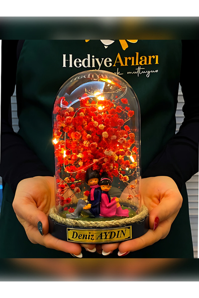 HALL BREATHE Kişiye Özel İsimli Led Işıklı Fanus, Kurutulmuş Çiçek ve Sevgili...