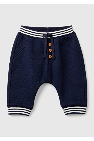 United Colors of Benetton Baby Navy Blue Drawstring Buttoned Sweatpants with ...