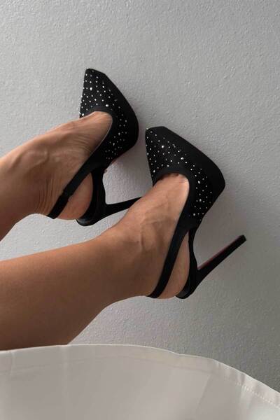 AYAKKABI PRENSİ Maxy Stone Detailed Black Matte Satin