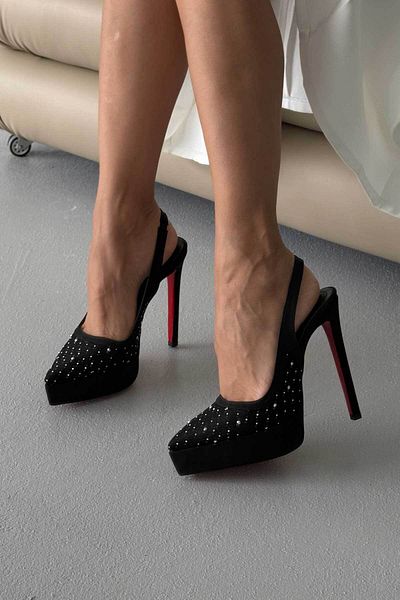 AYAKKABI PRENSİ Maxy Stone Detailed Black Matte Satin