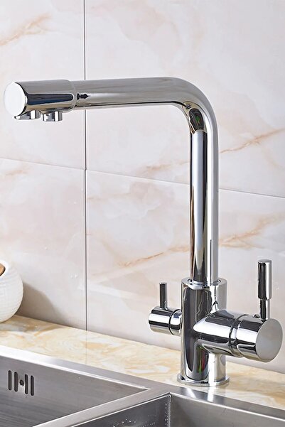 SUVİA 3 Yollu Arıtmalı Mutfak Bataryası Krom Su Arıtma Musluğu Filtreli Tasar...