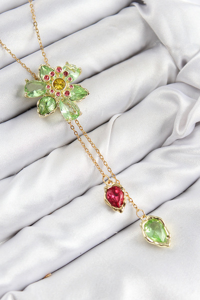 callerrons accessories قلادة نسائية من الفضة الإسترليني والزركون والزهور من V...