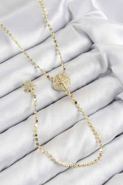 callerrons accessories قلادة من حجر الزركون والنحاس مع سلسلة مكسورة موديل ذهبي اللون على شكل حرف Y - EBJ250816W37261