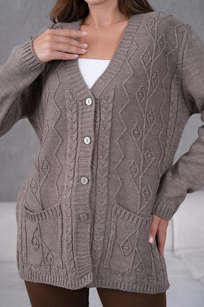 Lamierra Women's Mother's Knitwear Wool Cardigan with Pocket Detail