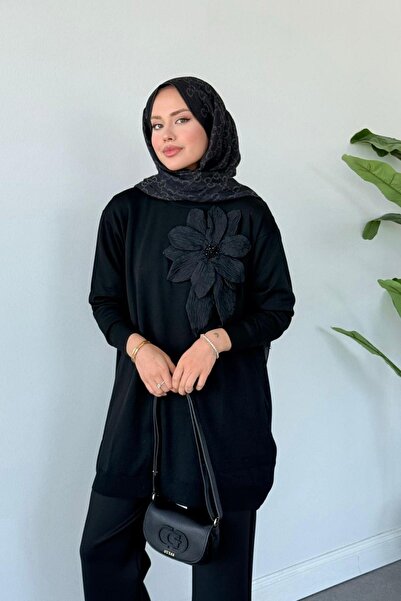 Hazamoda Dila Zambak Merserize Tunik Siyah