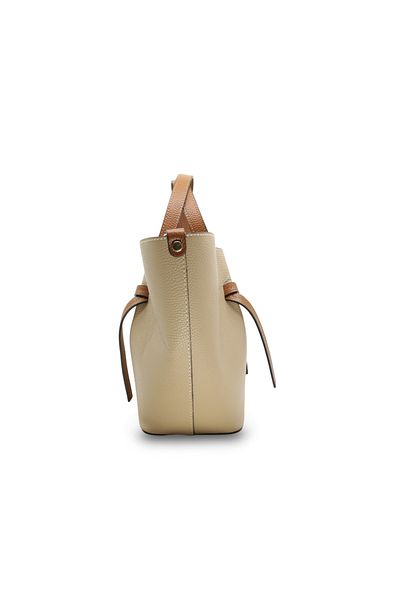 BESSO Volo di Farfalla Cream and Brown Genuine Leather Handbag