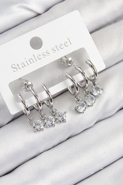 callerrons accessories Brass Dangle Zircon Stone Model Silver Color Women's Earrings - Ebj250816W37180