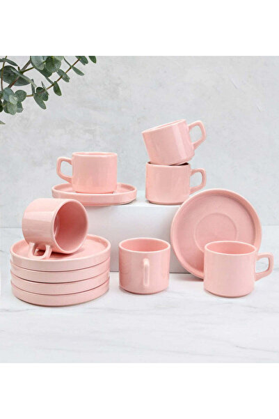 İkon store Pembe 6'lı Double Türk Kahvesi Fincanı Takımı