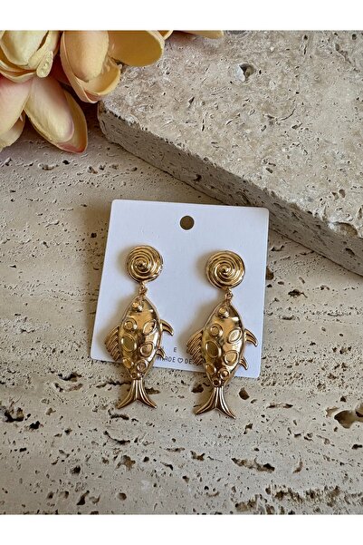 Atelier Pelin Steel Gold Fish Earrings