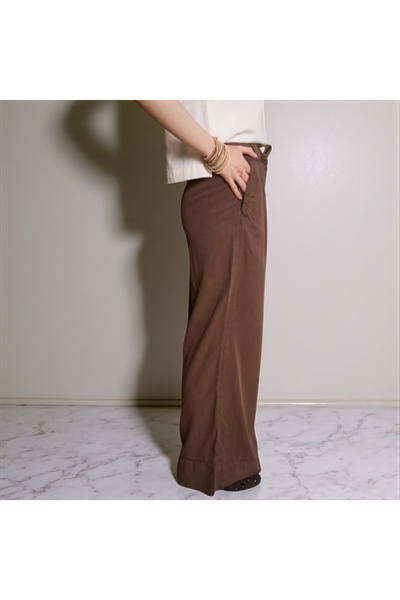 Peony Boutique Tan Wide Leg Linen Trousers