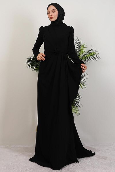 GİYZAMİLA Venessa Crepe Evening Dress Black